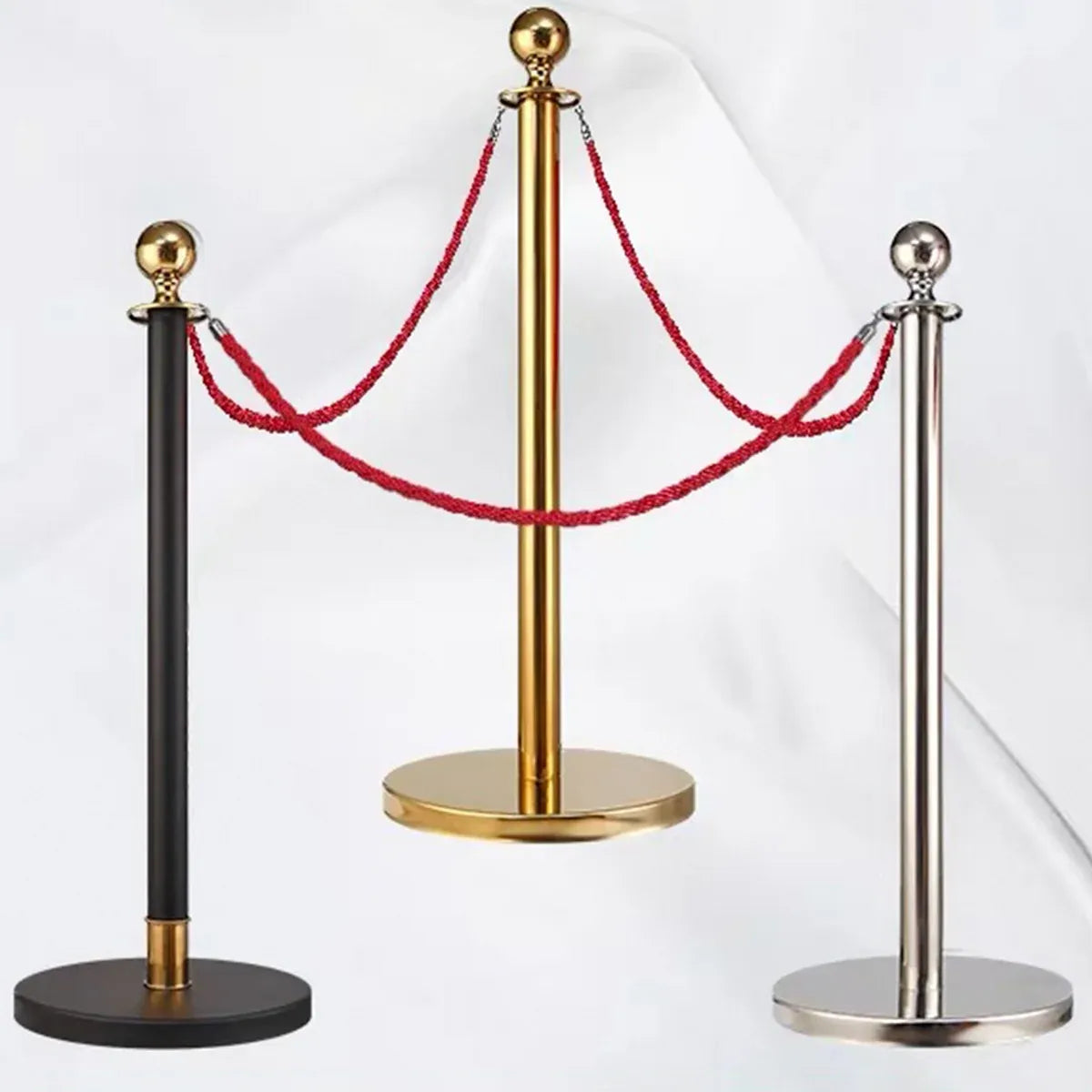 Barrier Warning Line 15M Welcome Pole Isolation Railing Guardrail Expandable - Black