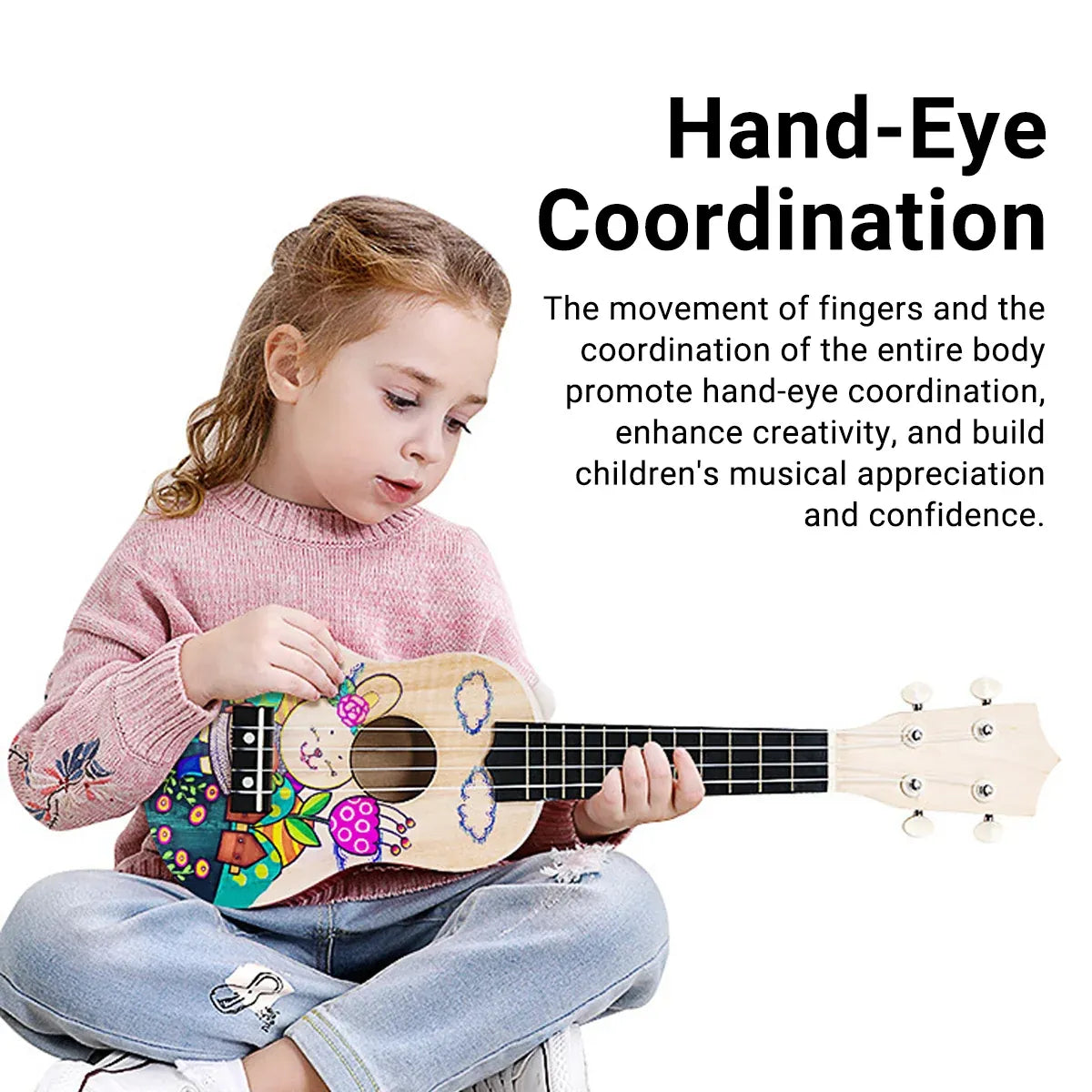 Ukulele Small Guitar with DIY Material Kit 21 Inch Wood Colour Easy to Assemble