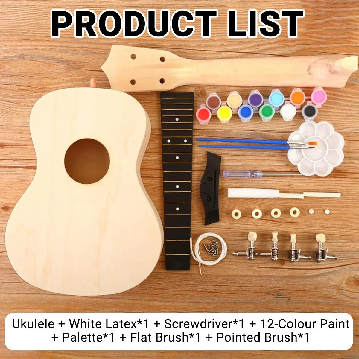 Ukulele Small Guitar with DIY Material Kit 21 Inch Wood Colour Easy to Assemble