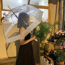 Clear Dome Umbrella Wedding Party Transparent Parasol Handle Waterproof Rain - Black