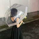 Clear Dome Umbrella Wedding Party Transparent Parasol Handle Waterproof Rain - Black