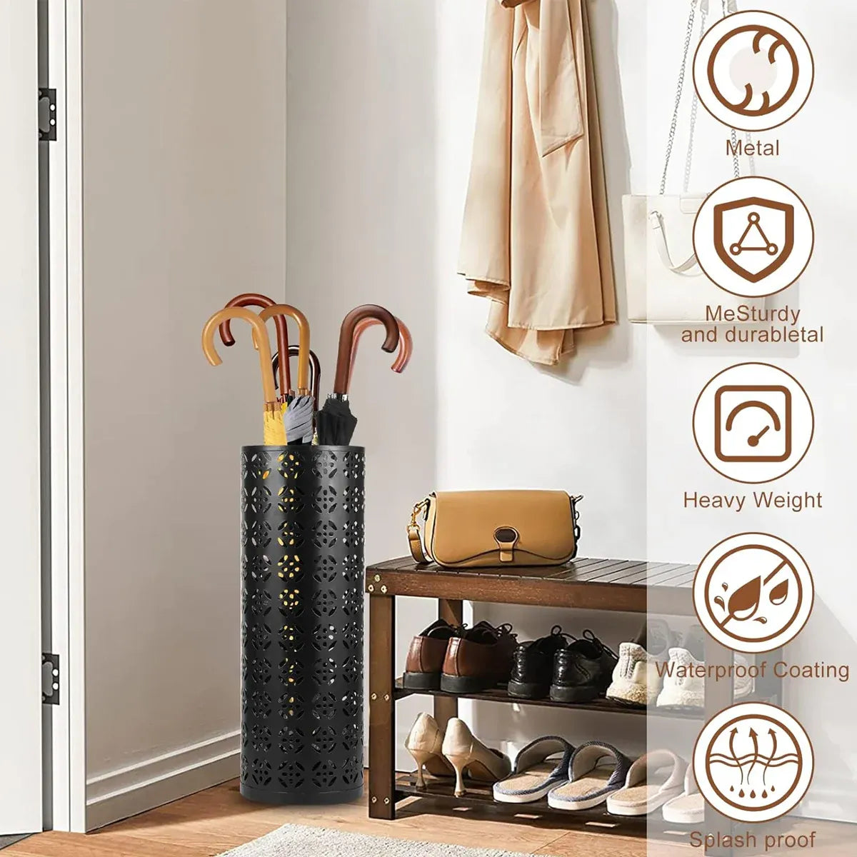 Multifunctional Metal Flower Storage Bucket Umbrella Holder Rack Home Decor