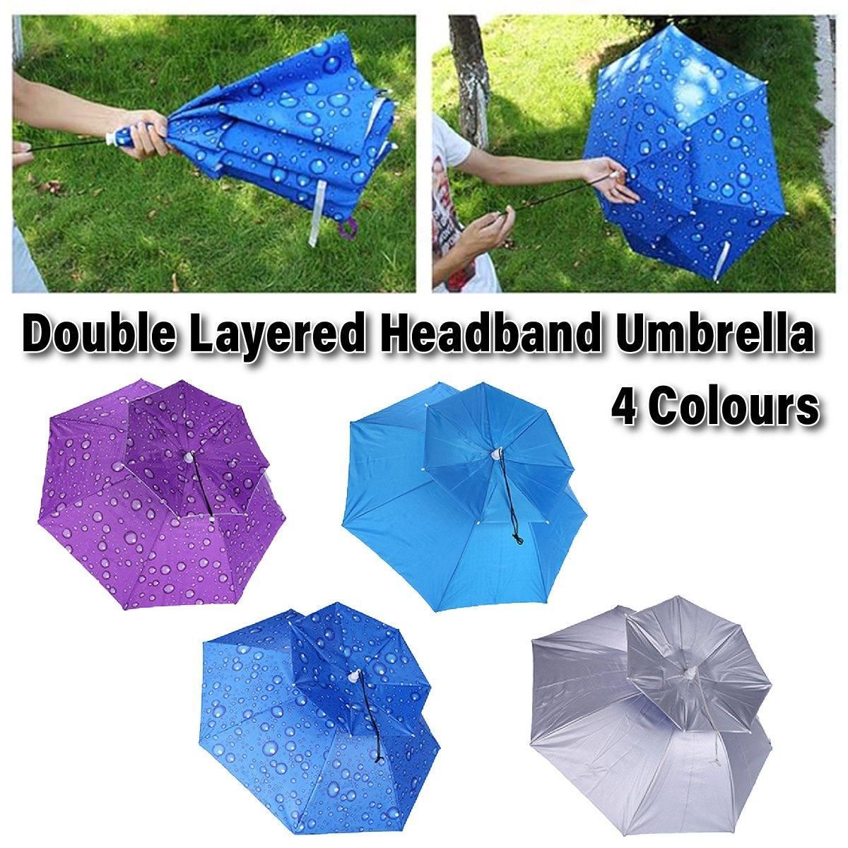 2-Layer Outdoor Foldable Sun Umbrella Hat Fishing Camping Headwear Cap Head Hat - Silver
