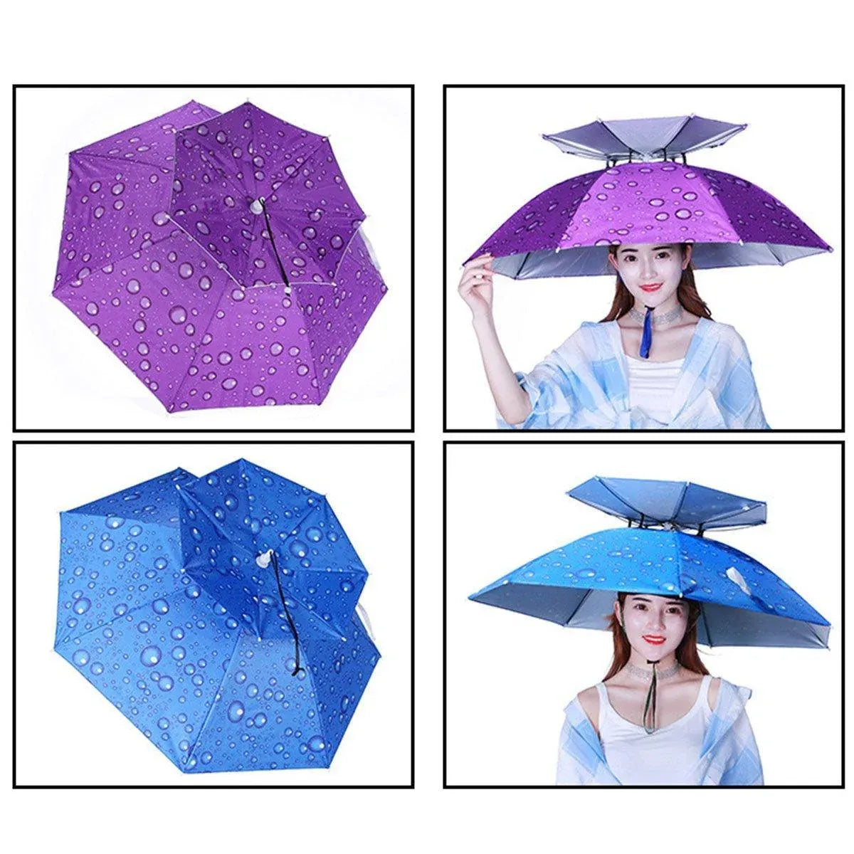 2-Layer Outdoor Foldable Sun Umbrella Hat Fishing Camping Headwear Cap Head Hat - Silver