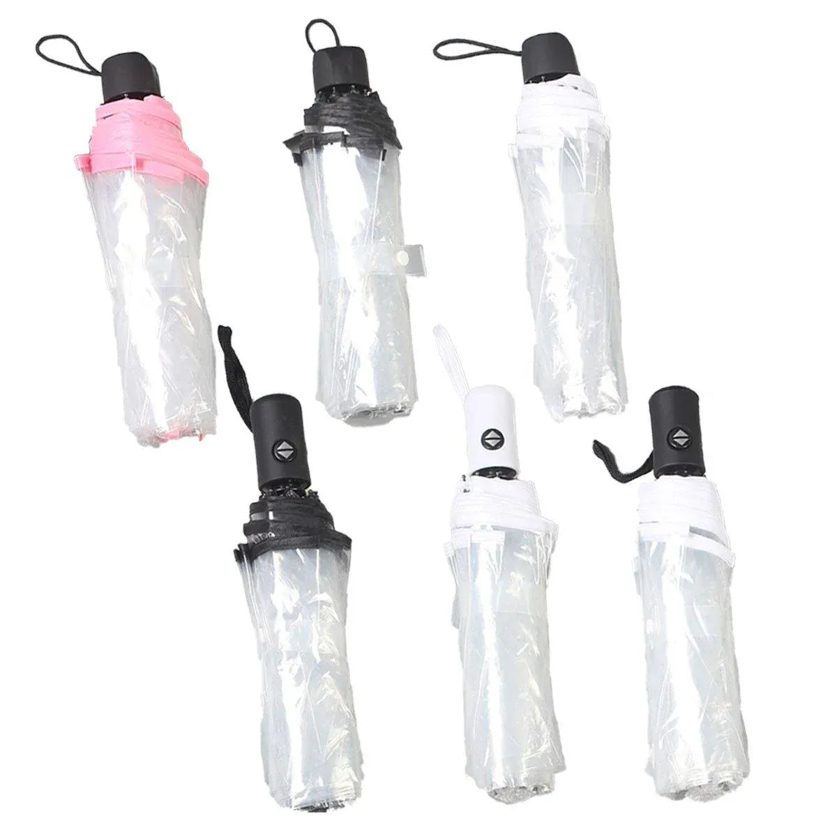 Transparent Folding Umbrella Compact Tri Fold Design Clear Rain Protection Cover - Manually operated-Pink