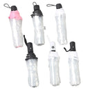 Transparent Folding Umbrella Compact Tri Fold Design Clear Rain Protection Cover - Manually operated-Pink