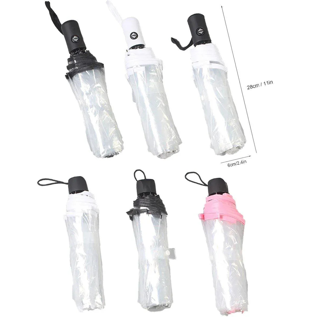 Transparent Folding Umbrella Compact Tri Fold Design Clear Rain Protection Cover - Manually operated-Pink