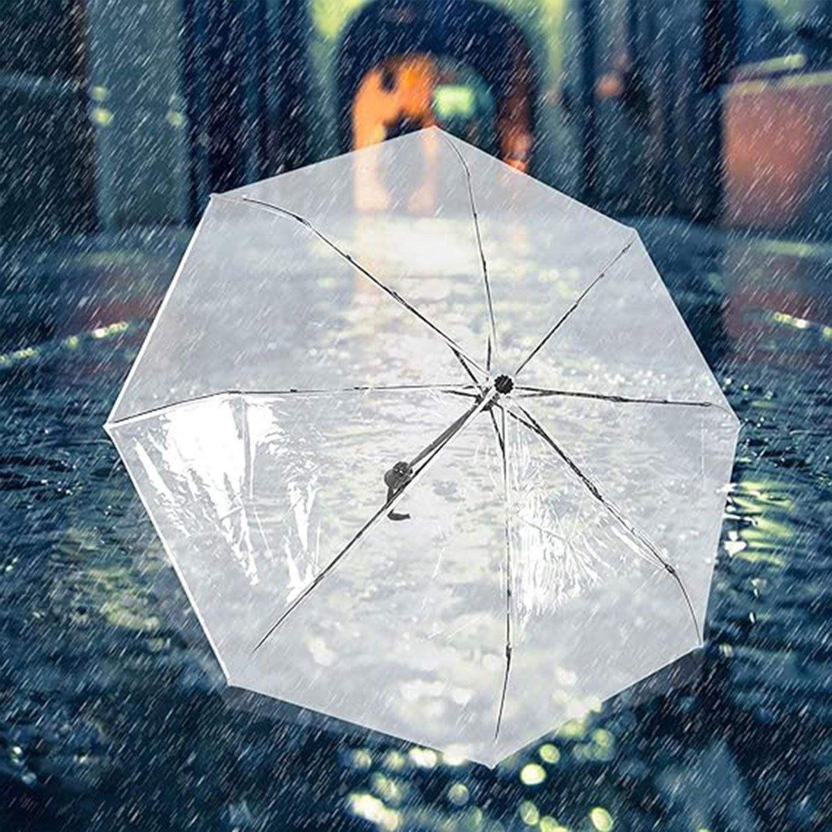 Transparent Folding Umbrella Compact Tri Fold Design Clear Rain Protection Cover - Manually operated-Pink