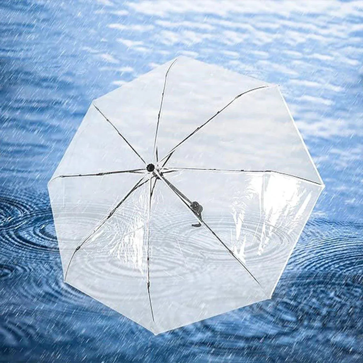 Transparent Folding Umbrella Compact Tri Fold Design Clear Rain Protection Cover - Manually operated-Pink