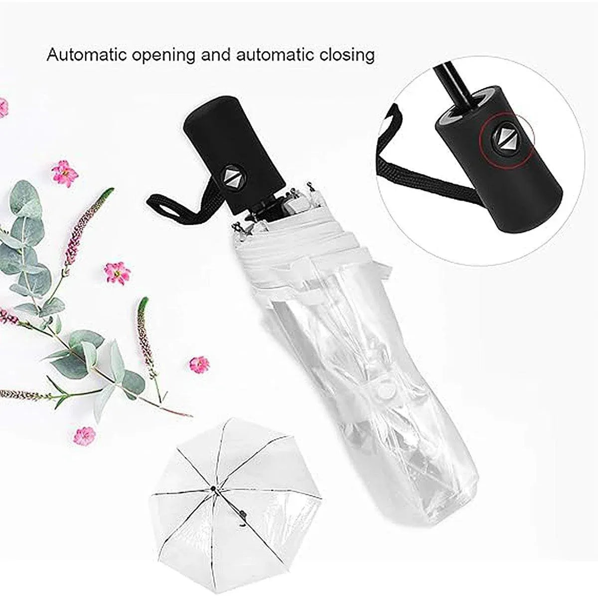 Transparent Folding Umbrella Compact Tri Fold Design Clear Rain Protection Cover - Manually operated-Pink