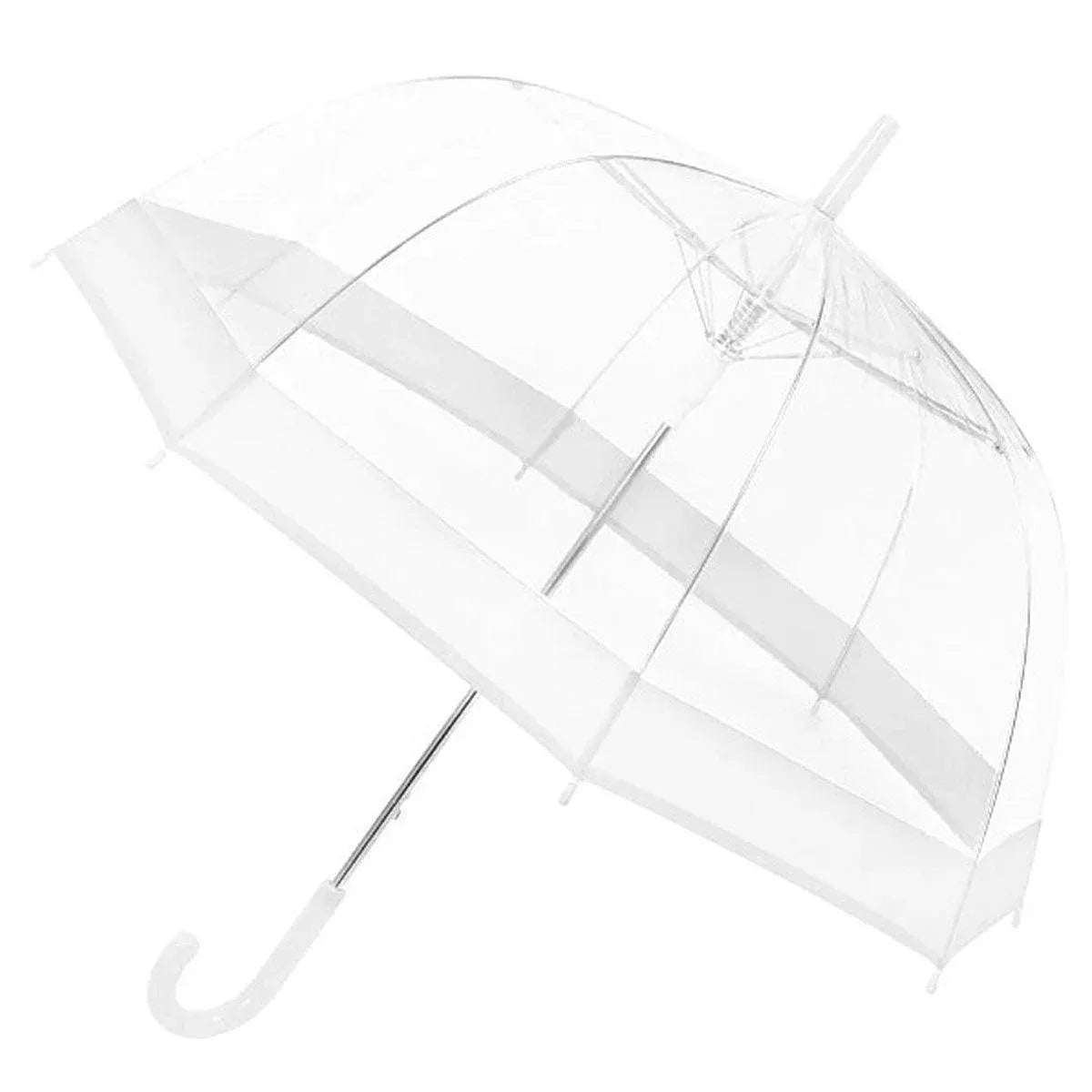 Clear Dome Umbrella Wedding Party Transparent Parasol Handle Waterproof Rain - White