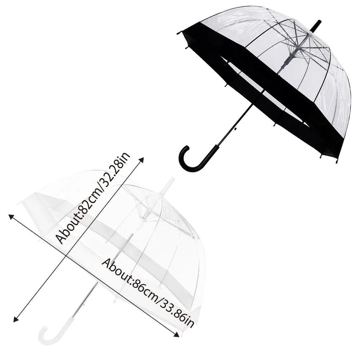 Clear Dome Umbrella Wedding Party Transparent Parasol Handle Waterproof Rain - White