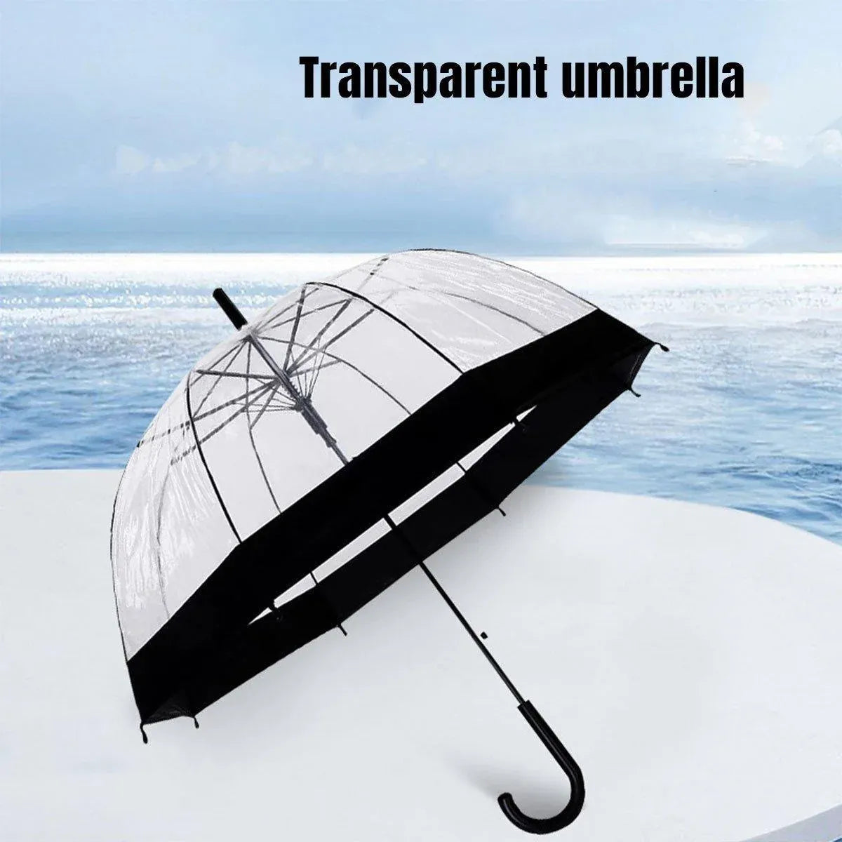 Clear Dome Umbrella Wedding Party Transparent Parasol Handle Waterproof Rain - White