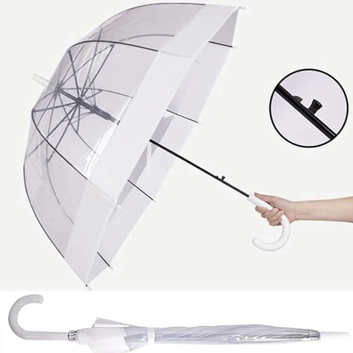 Clear Dome Umbrella Wedding Party Transparent Parasol Handle Waterproof Rain - White