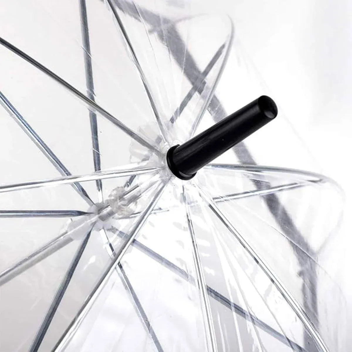 Clear Dome Umbrella Wedding Party Transparent Parasol Handle Waterproof Rain - White