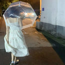 Clear Dome Umbrella Wedding Party Transparent Parasol Handle Waterproof Rain - White