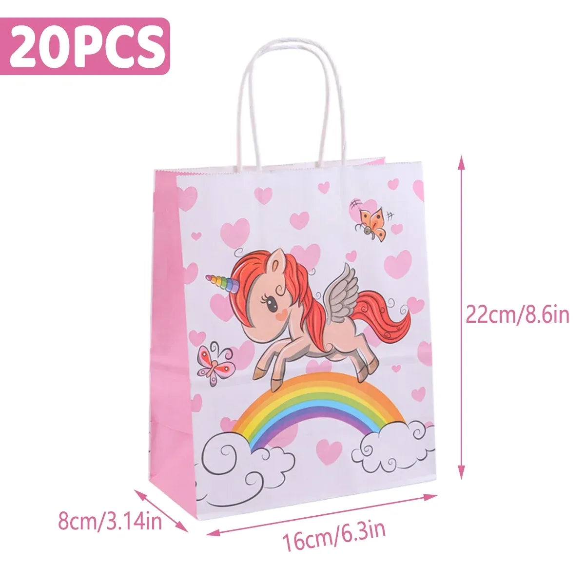 20PCS Unicorn Treat Paper Bags Candy Favour Boxes for Birthday Party 8x14cm