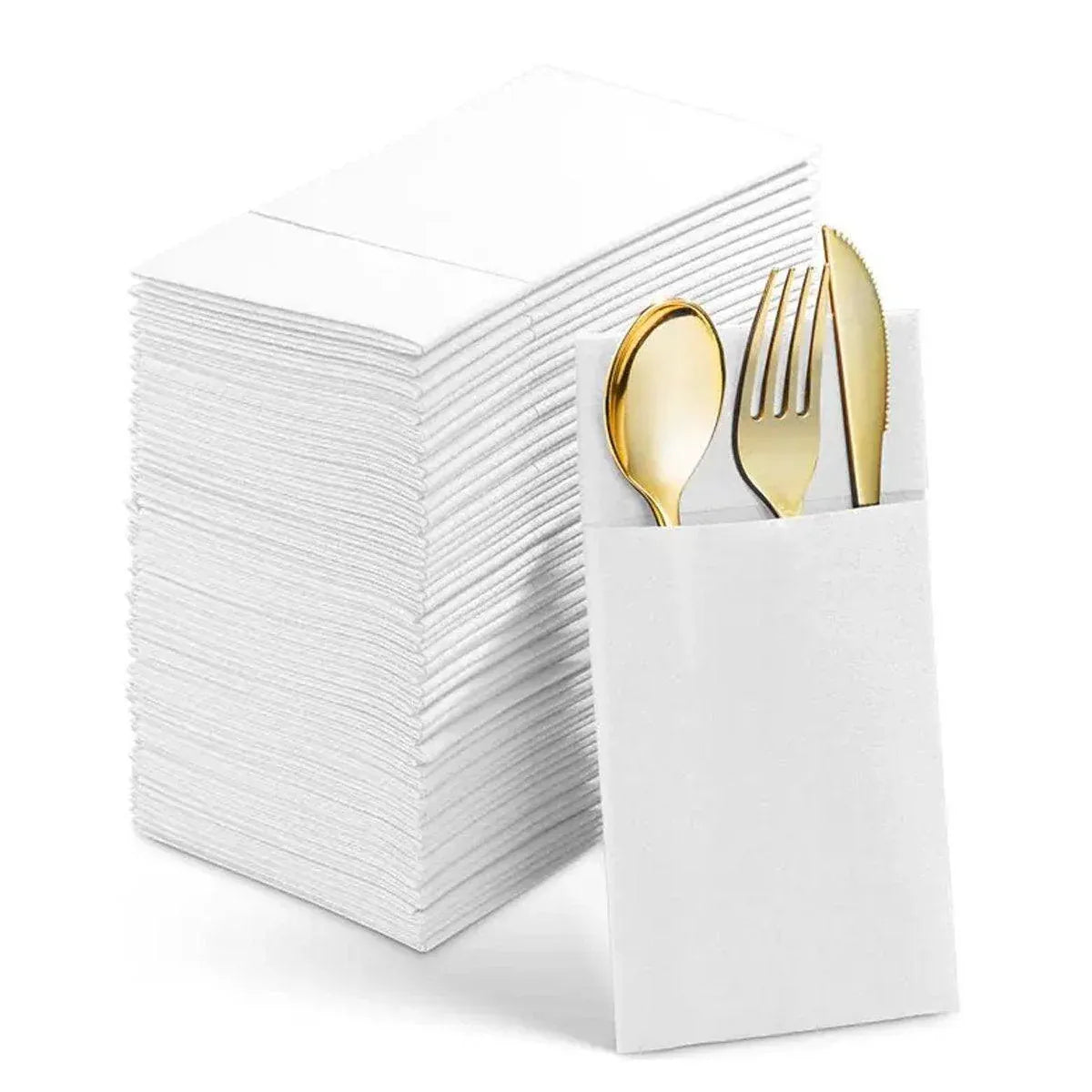 50/100PCS Disposable White Napkin Set Knife Fork Holder for Party Banquet Table - 100PCS