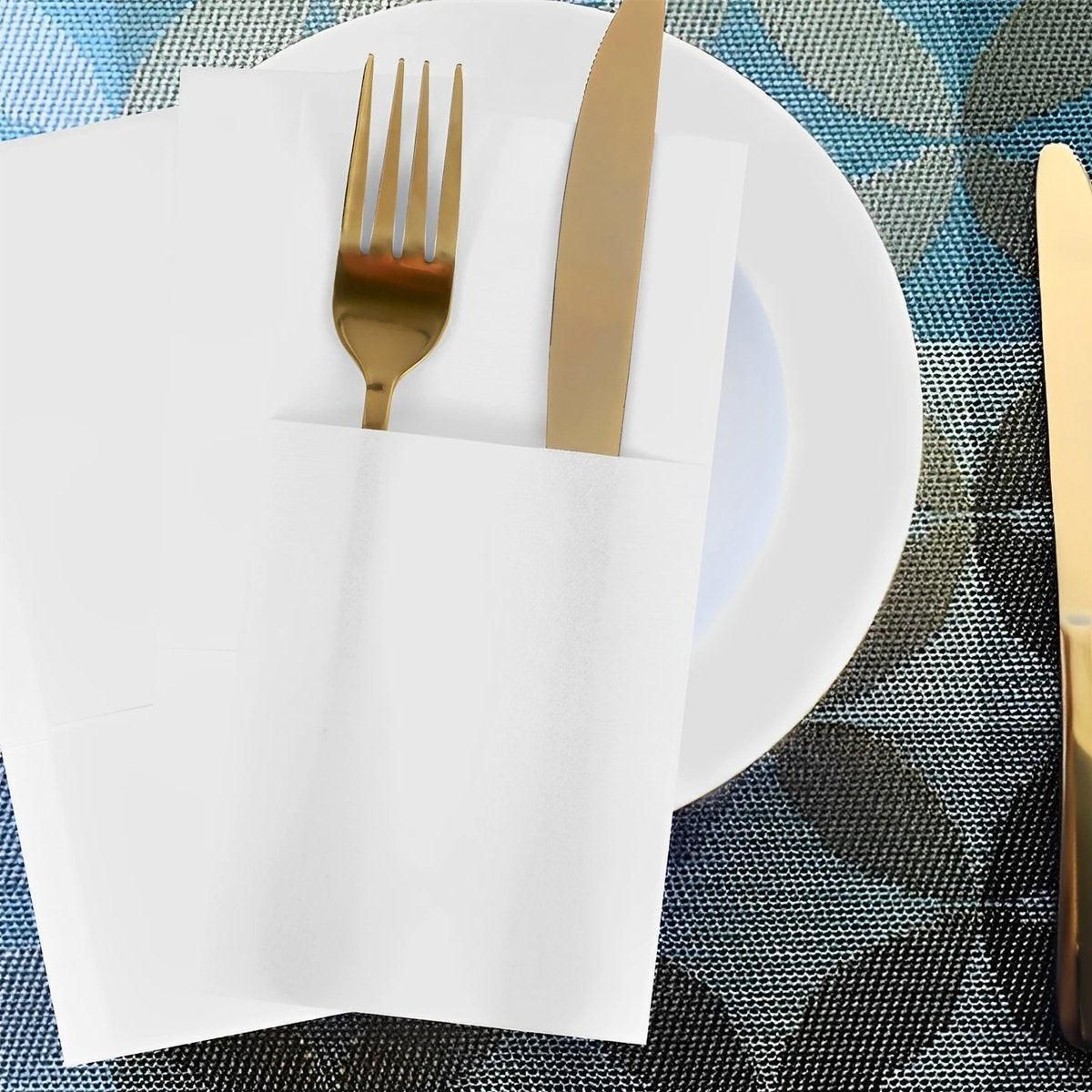 50/100PCS Disposable White Napkin Set Knife Fork Holder for Party Banquet Table - 50PCS