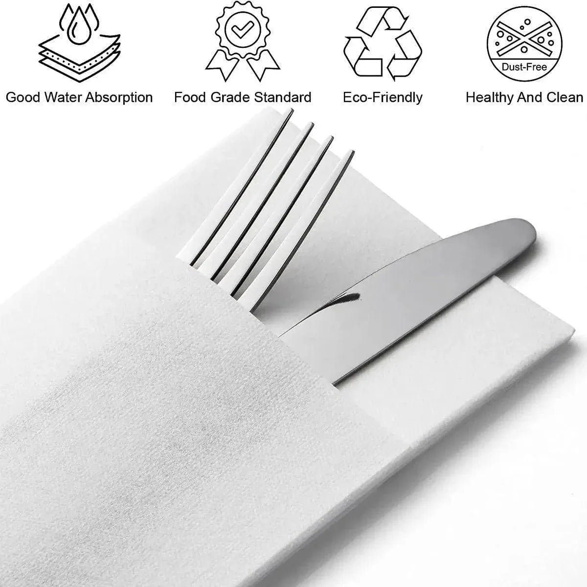 50/100PCS Disposable White Napkin Set Knife Fork Holder for Party Banquet Table - 50PCS