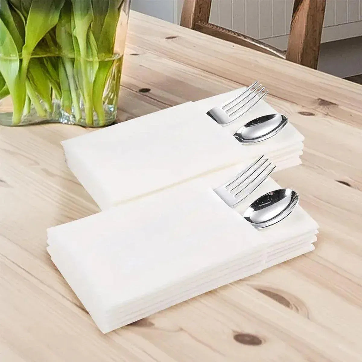 50/100PCS Disposable White Napkin Set Knife Fork Holder for Party Banquet Table - 50PCS