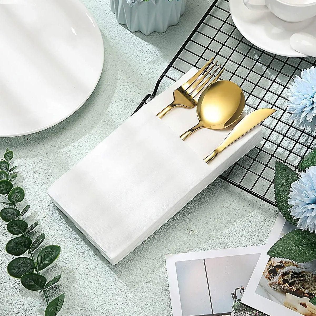50/100PCS Disposable White Napkin Set Knife Fork Holder for Party Banquet Table - 50PCS