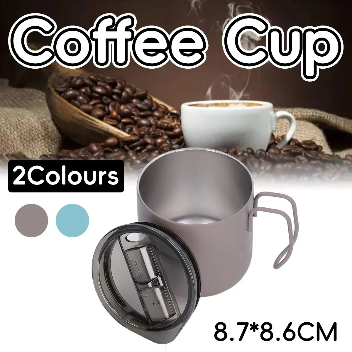 Stainless Steel Double Wall Coffee Cup Thermal Insulated Travel Mug Durable - Grey