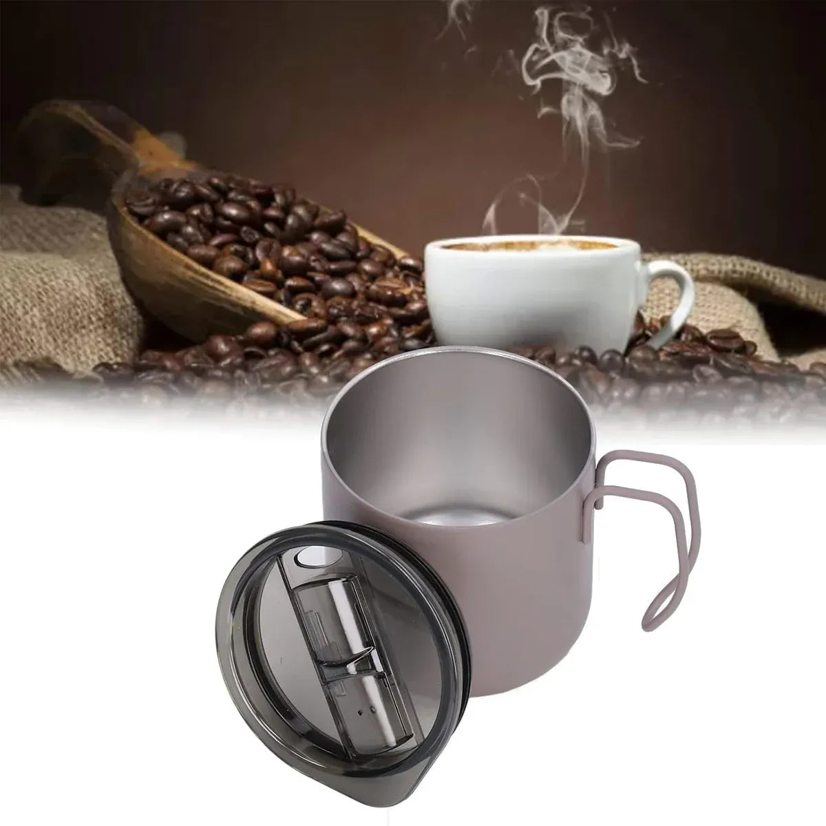 Stainless Steel Double Wall Coffee Cup Thermal Insulated Travel Mug Durable - Grey