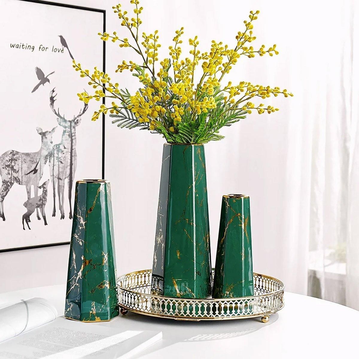 Marbled Ceramic Vase Simple Home Living Room Decor Flower Arrangement Piece