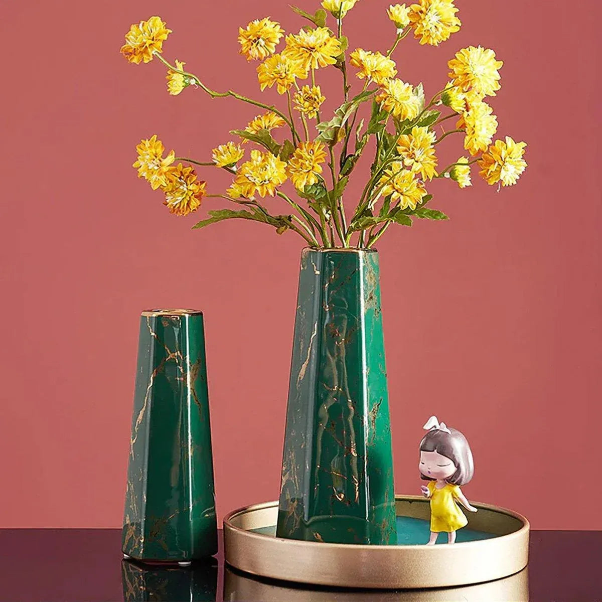 Marbled Ceramic Vase Simple Home Living Room Decor Flower Arrangement Piece