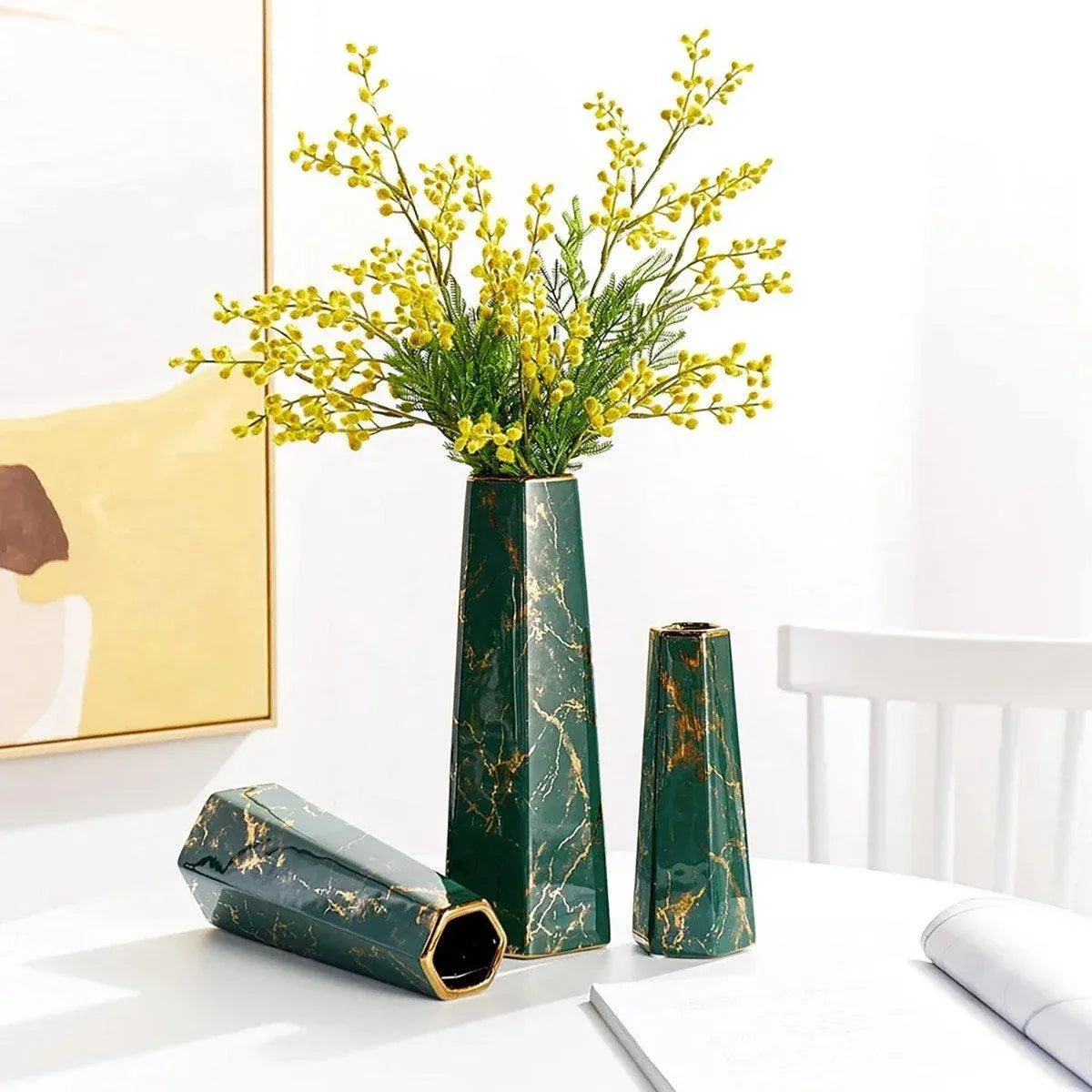 Marbled Ceramic Vase Simple Home Living Room Decor Flower Arrangement Piece