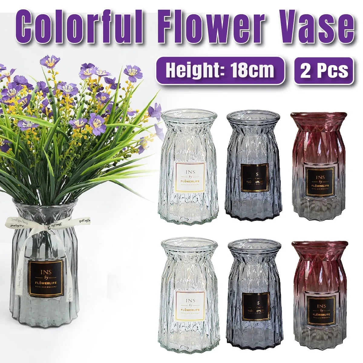 2 Pcs Glass Vase Hydroponic Flower Arrangement Vase for Living Room Decoration - Transparent