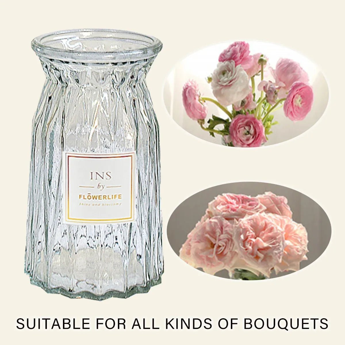 2 Pcs Glass Vase Hydroponic Flower Arrangement Vase for Living Room Decoration - Transparent