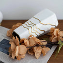 1 White Ceramic Vase with Gold-Coloured Wavy Detail, 13 x 11.5 x 25 cm