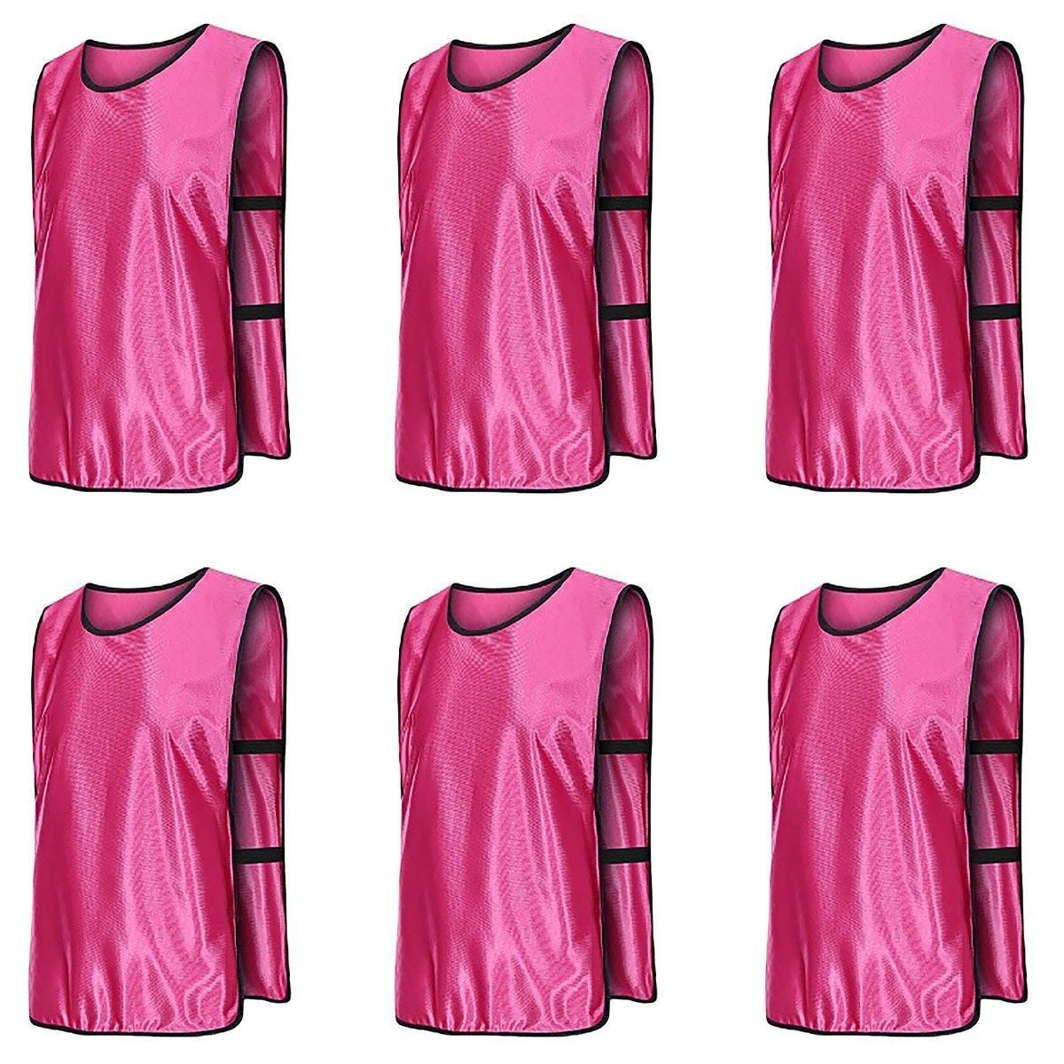6X Sports Training Bibs Soccer Vests Group Team Bibs Basketball Cricket Football - Pink-S