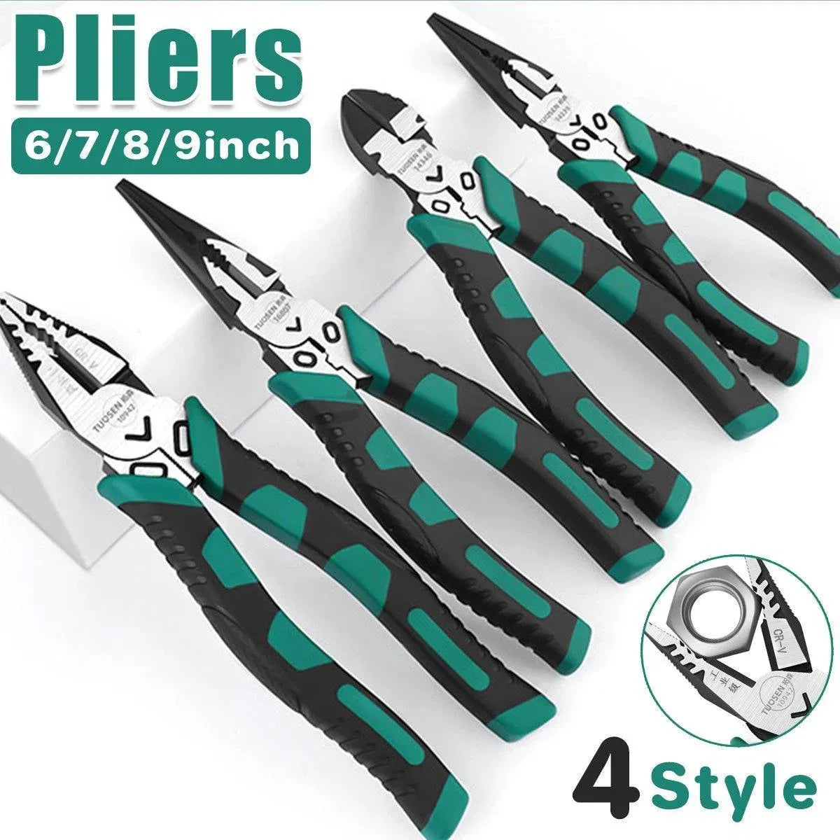 Labor-Saving Multi-Functional Tiger Pliers Flat Needle-Nose Diagonal Wire Pliers - Wire cutters-8inch