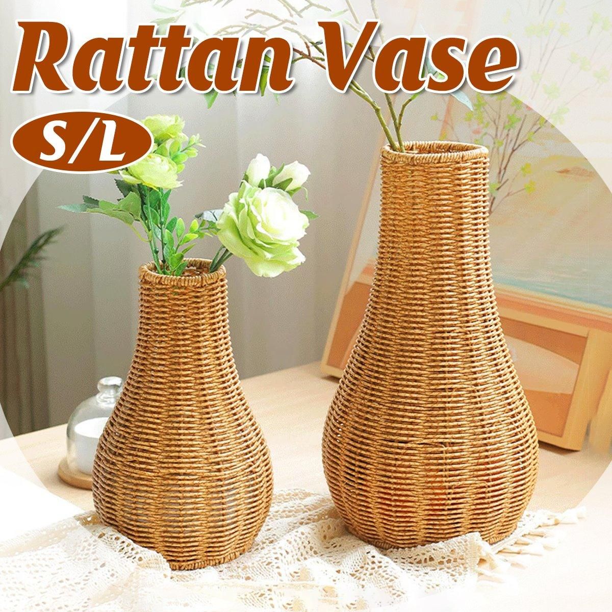 Imitation Rattan Woven Vase Decorative Flower Vase Arrangement for Home Decor - Small