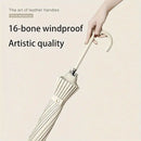Large 16 Bone Automatic Umbrella Unisex Long Handle Dual Use Rain Sun Umbrella - Beige