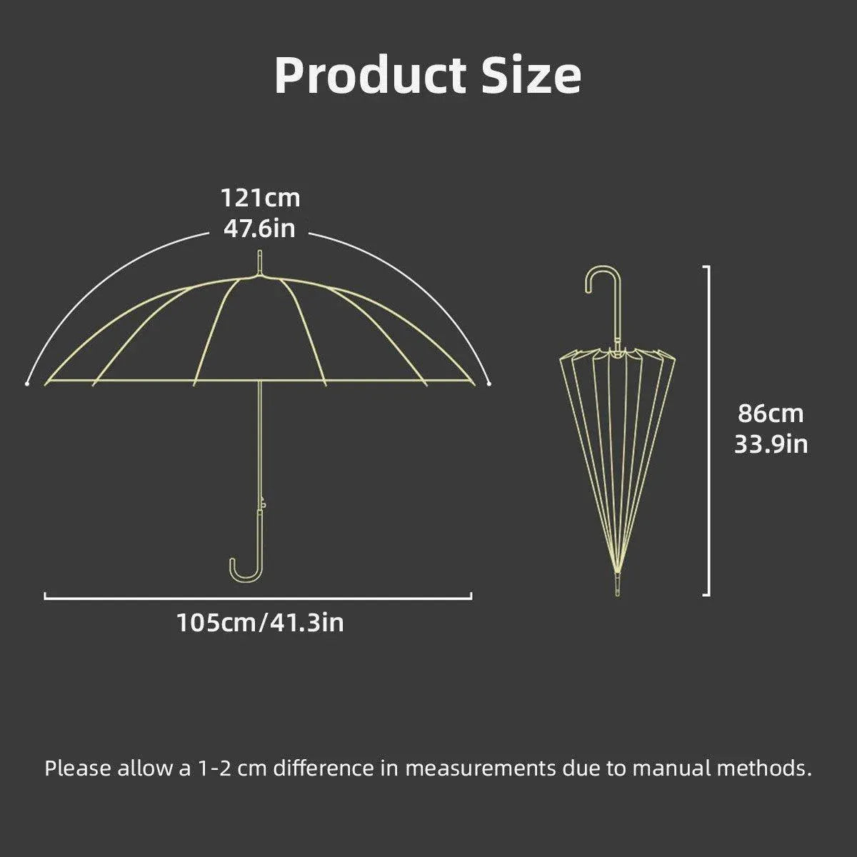 Large 16 Bone Automatic Umbrella Unisex Long Handle Dual Use Rain Sun Umbrella - White