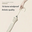 Large 16 Bone Automatic Umbrella Unisex Long Handle Dual Use Rain Sun Umbrella - White