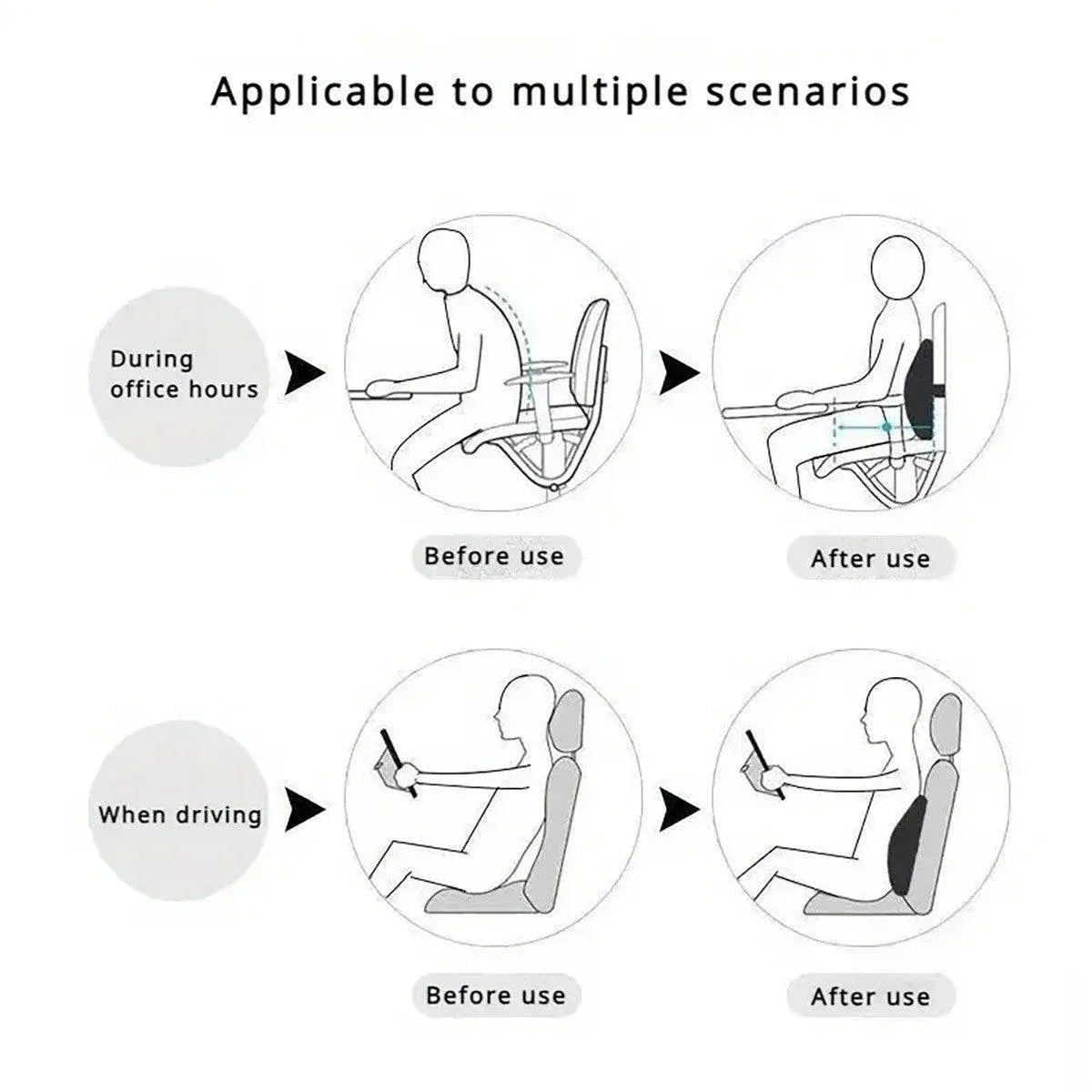 Office Chair Back Support Lumbar Cushion Seat Memory Foam Lumbar Pillow Comfort - Black