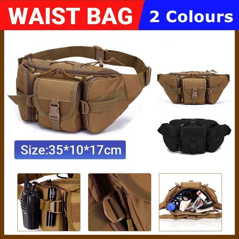 Utility Tactical Men Waist Bag Pack Pouch Military Hiking Camping Belt Bag Au - Khaki