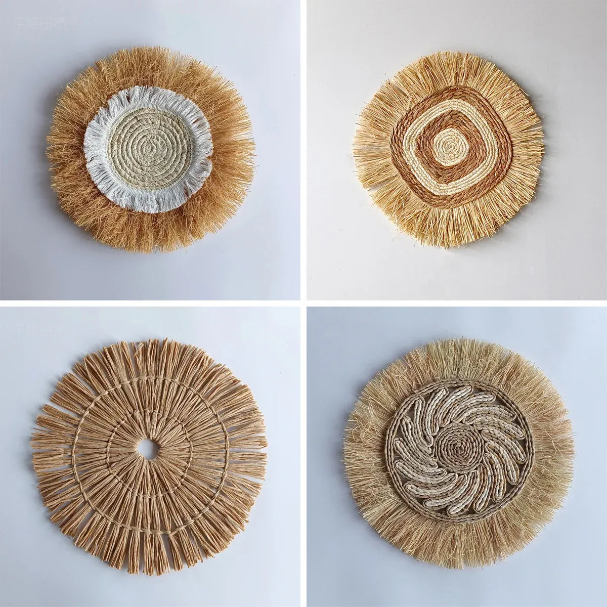 Grass Woven Wall Decor Bohemian Style Round Hanging For Bedroom Dining Room