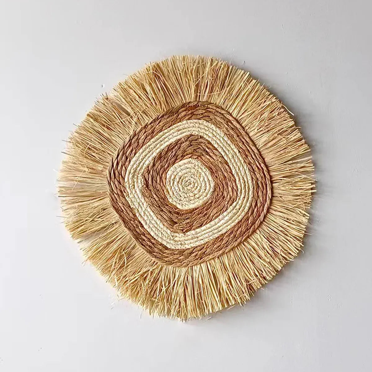 Grass Woven Wall Decor Bohemian Style Round Hanging For Bedroom Dining Room