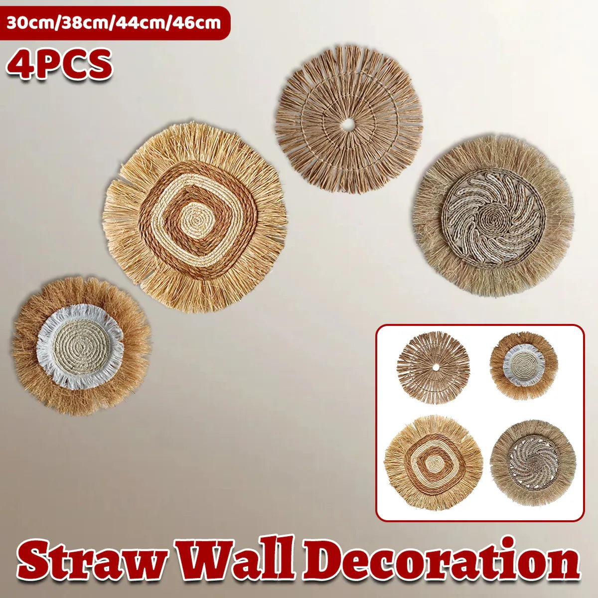 Grass Woven Wall Decor Bohemian Style Round Hanging For Bedroom Dining Room