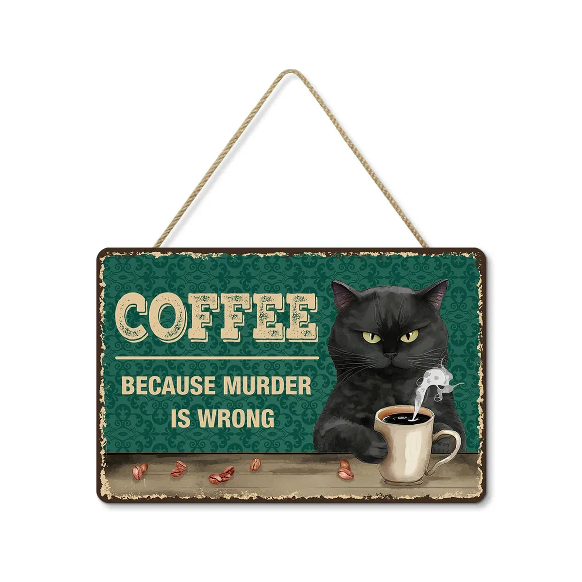 Vintage Cat Coffee Sign Wall Decoration Wooden Hanging Sign for Home Café Bar