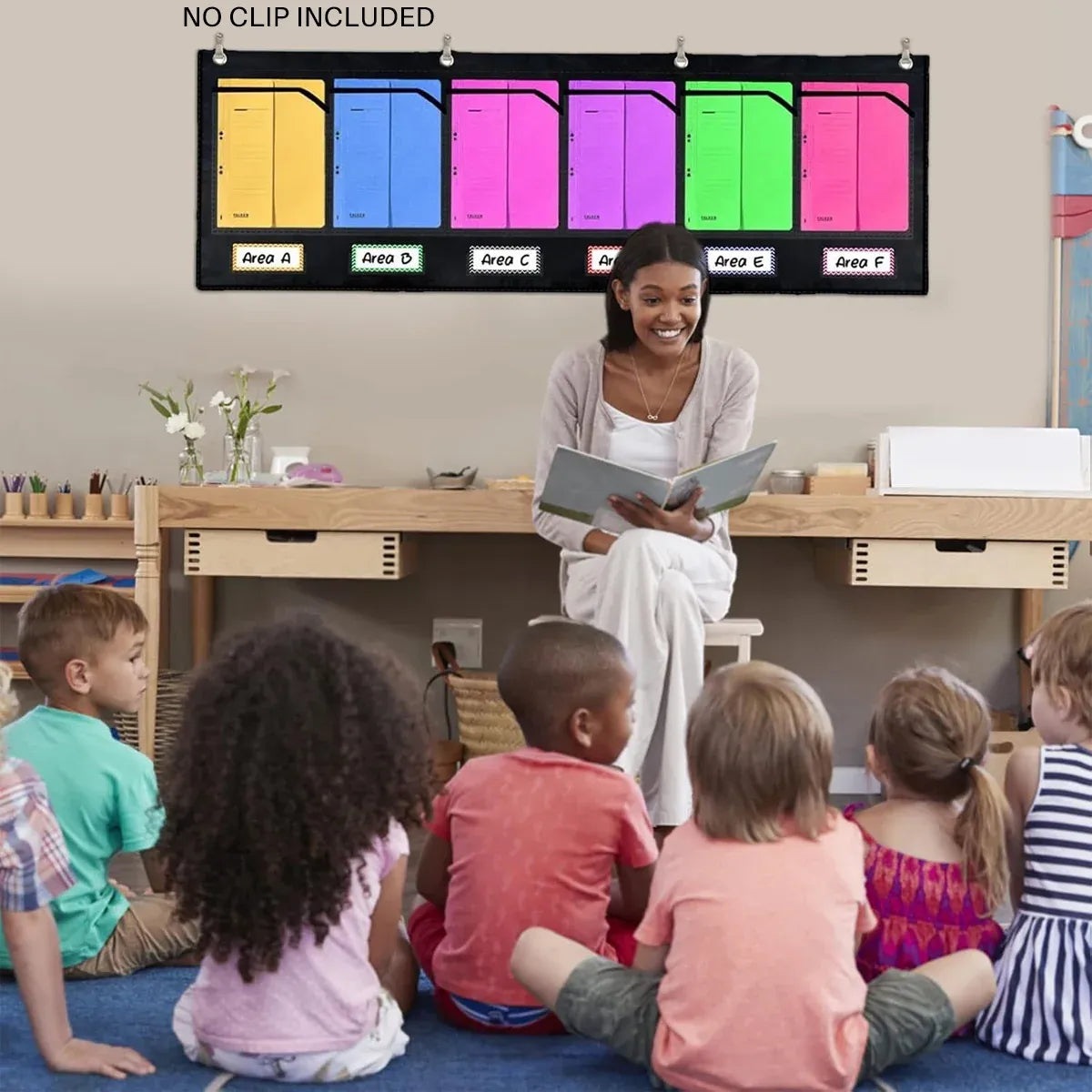 Wall Pocket Chart with 6 Labels Durable Oxford Cloth for School Office Documents