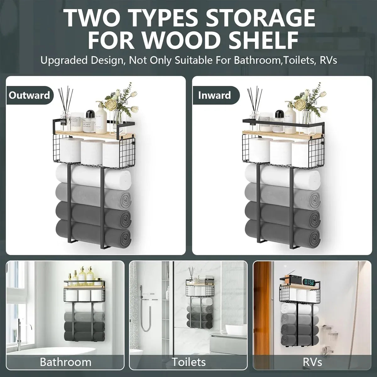 Wall Mounted Bathroom Towel Rack Storage Shelf Multifunctional Holder Organizer