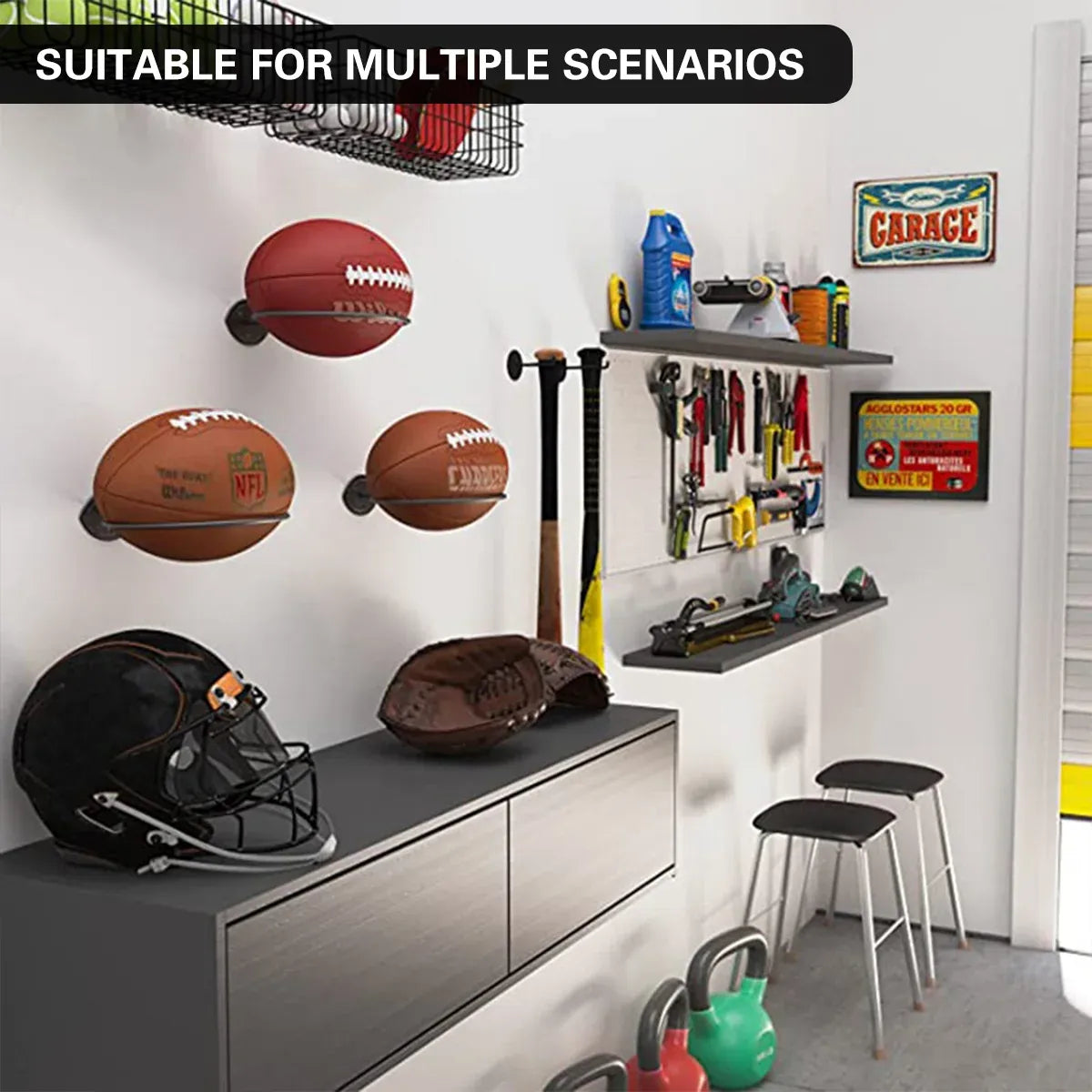 Wall Mounted Football Display Rack Metal Holder for Rugby Soccer Ball