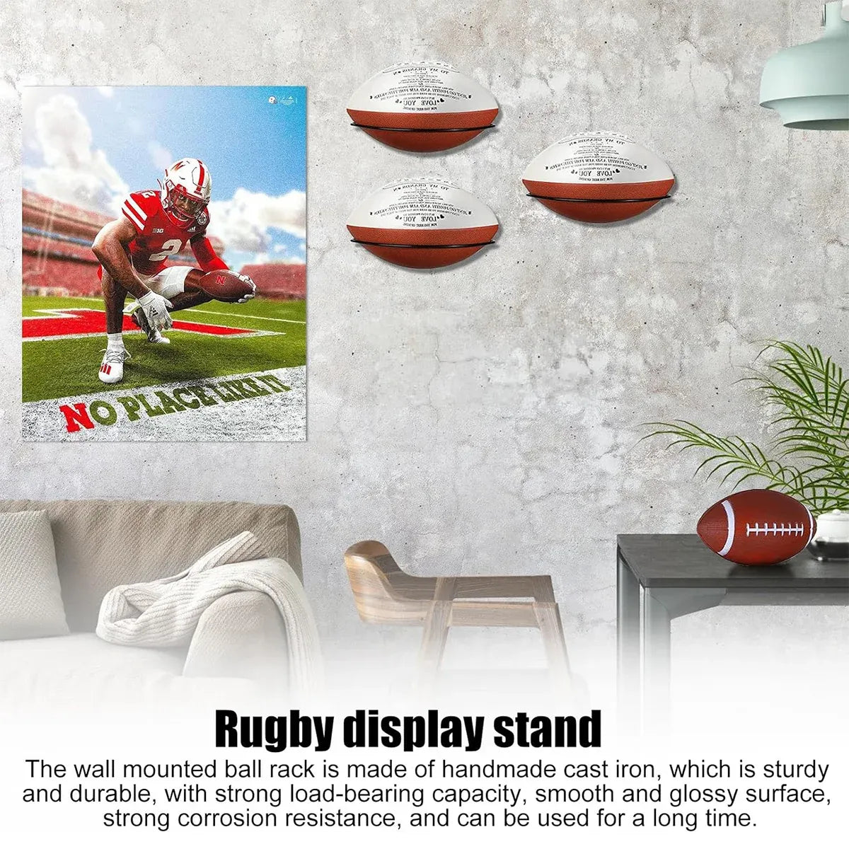 Wall Mounted Football Display Rack Metal Holder for Rugby Soccer Ball